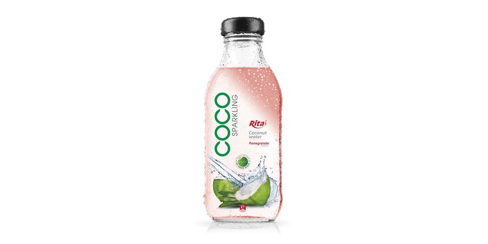Supplier Sparkling Coconut Water With  Pomegranate  Flavor 350ml Glass Bottle
